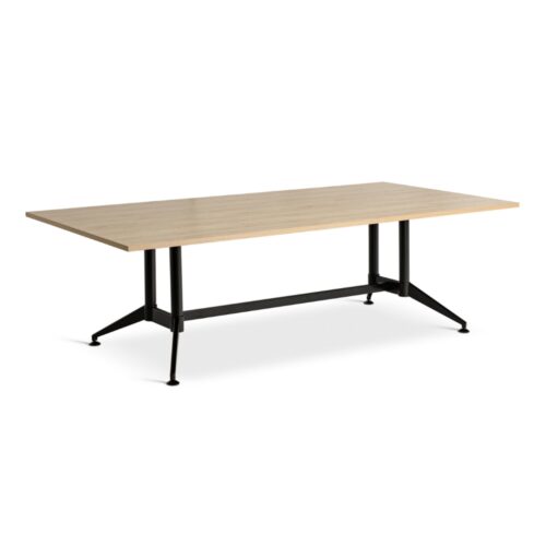 large conference table with black frame and oak worktop