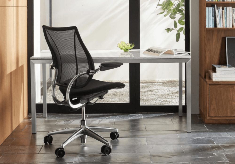 Modern ergonomic desk chair for back support in a home office setting